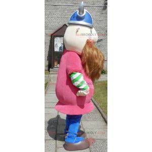Bearded Viking maskot kledd i rosa med hjelm - Redbrokoly.com