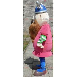 Bearded Viking maskot kledd i rosa med hjelm - Redbrokoly.com