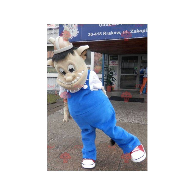 Troll mascotte met een Vikinghelm. Schepsel mascotte -