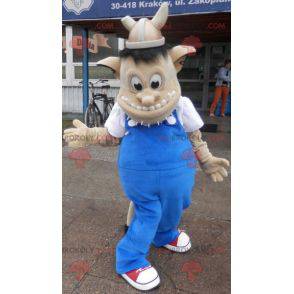 Troll mascotte met een Vikinghelm. Schepsel mascotte -