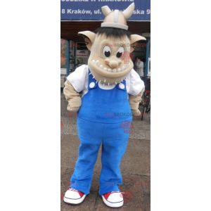 Troll mascotte met een Vikinghelm. Schepsel mascotte -