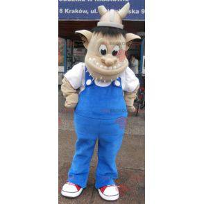 Troll mascotte met een Vikinghelm. Schepsel mascotte -