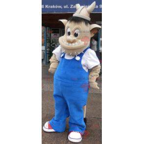 Troll mascotte met een Vikinghelm. Schepsel mascotte -