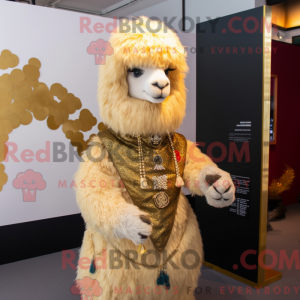 Guld Alpaca maskot kostume...
