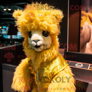 Guld Alpaca maskot kostume...