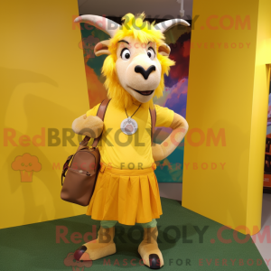 Yellow Goat mascot costume...
