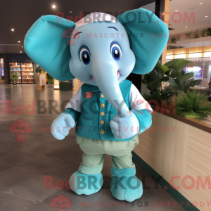 Cyan Elephant maskot drakt...