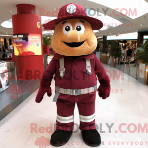 Maroon Fire Fighter mascot...