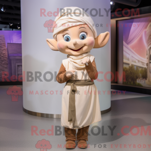 Beige alvemaskotdraktfigur...