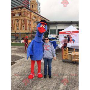 Reusachtige blauwe en rode vogelmascotte. Struisvogel mascotte