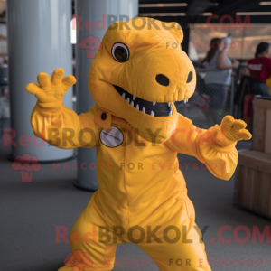 Gul T Rex maskot kostume...