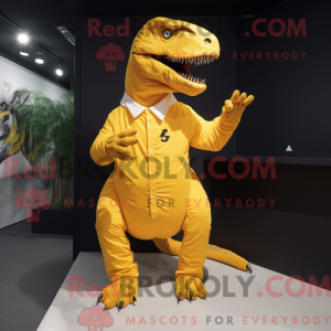 Geel T Rex mascottekostuum...