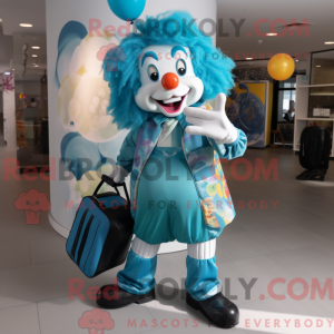 Cyan Klovn maskot kostume...