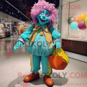 Cyan Clown mascot costume...