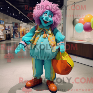 Cyan Clown maskot kostyme...