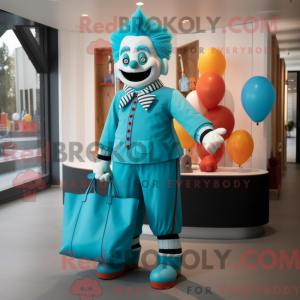 Cyan Clown mascot costume...