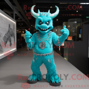 Cyan Devil mascot costume...