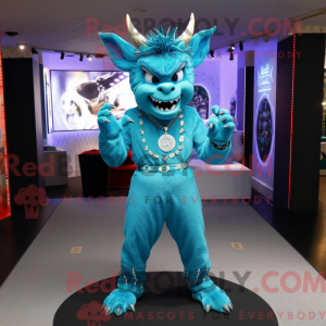 Cyan Devil-maskotdraktfigur...