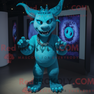 Cyan Devil maskot kostume...
