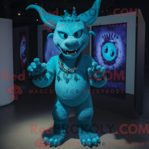 Cyan Devil-maskotdraktfigur...