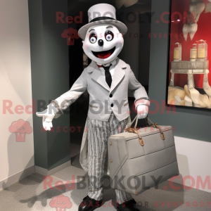 Silver Mime mascot costume...