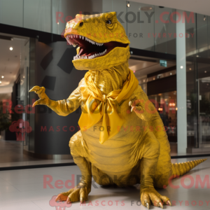 Gold T Rex maskot kostume...