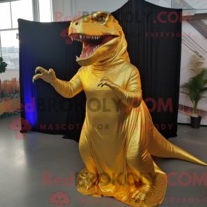 Gold T Rex maskot kostume...