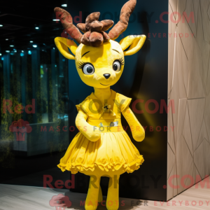 Yellow Deer maskot kostume...