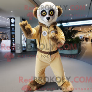 Beige Lemur maskot kostume...