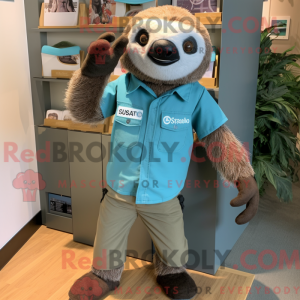 Teal Sloth mascot costume...