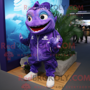 Purple Cod mascot costume...