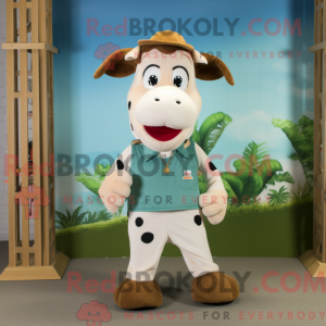 Tan Holstein Cow mascot...