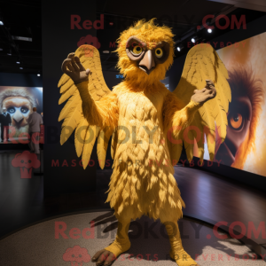 Gold Harpy maskot kostume...
