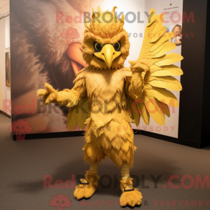 Gold Harpy maskot kostume...