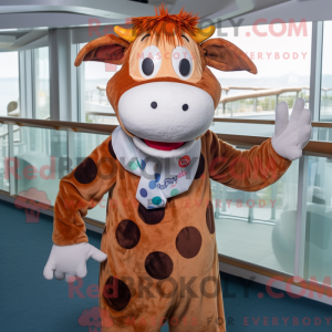 Rust Guernsey Cow mascot...