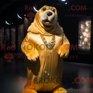 Gold Walrus mascot costume...