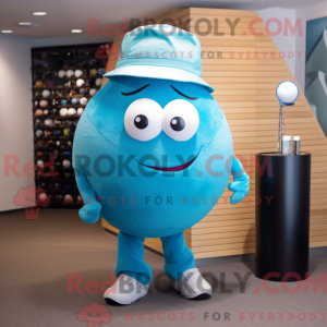 Cyan golfball maskot drakt...