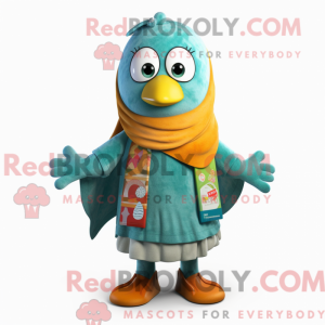 Teal Mango mascot costume...