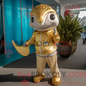 Gold Dolphin mascot costume...