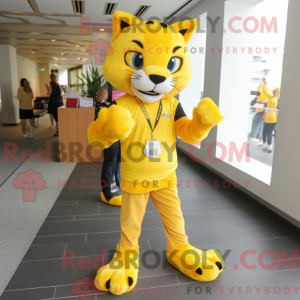 Gul Lynx maskot kostume...