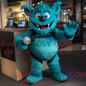 Teal Devil mascot costume...