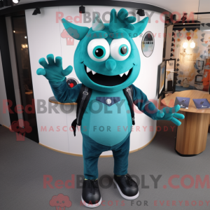 Teal Devil mascot costume...