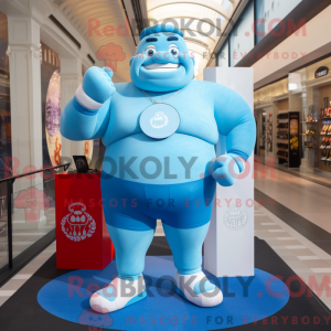 Himmelblå Strongman maskot...