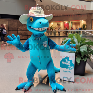 Cyan Allosaurus Maskottchen...