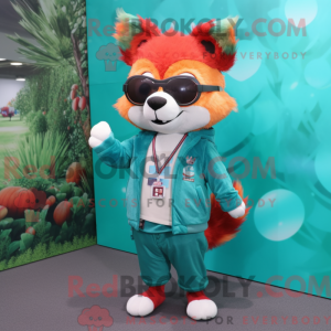 Turkis rød Panda maskot...