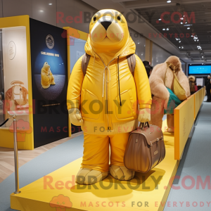 Gold Walrus mascot costume...