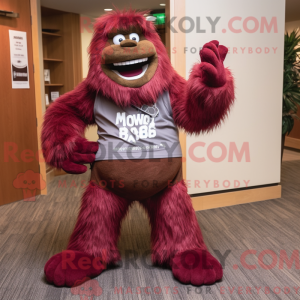 Maroon Sasquatch mascot...