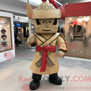 Tan Samurai maskot kostume...