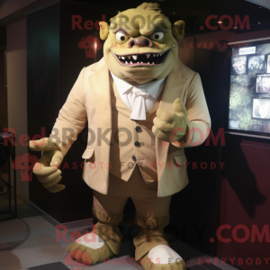 Beige Ogre mascot costume...