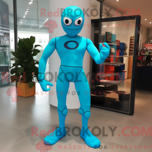 Cyan Superhero mascot...